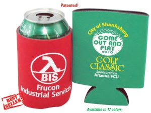 Folding Foam Can Coolers. This example shows a custom logo and message. We provide free 
   assistance in selecting the proper can cooler, creating your personalized message and producing 
   your promotional cooler.