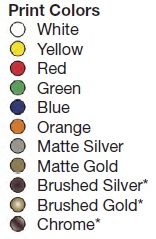 Available Print Colors for Stock Auto Nameplates