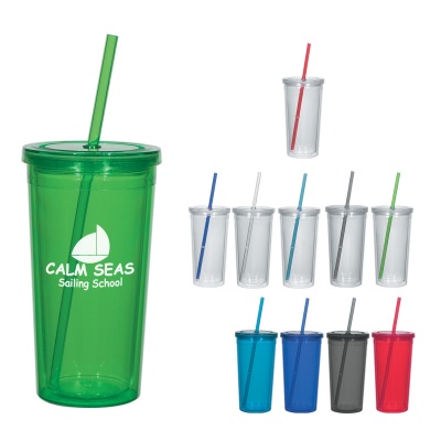 24 oz Double Wall Acrylic Tumblers with Straw