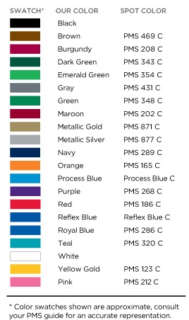 Standard Imprint Colors for Stylus Pens